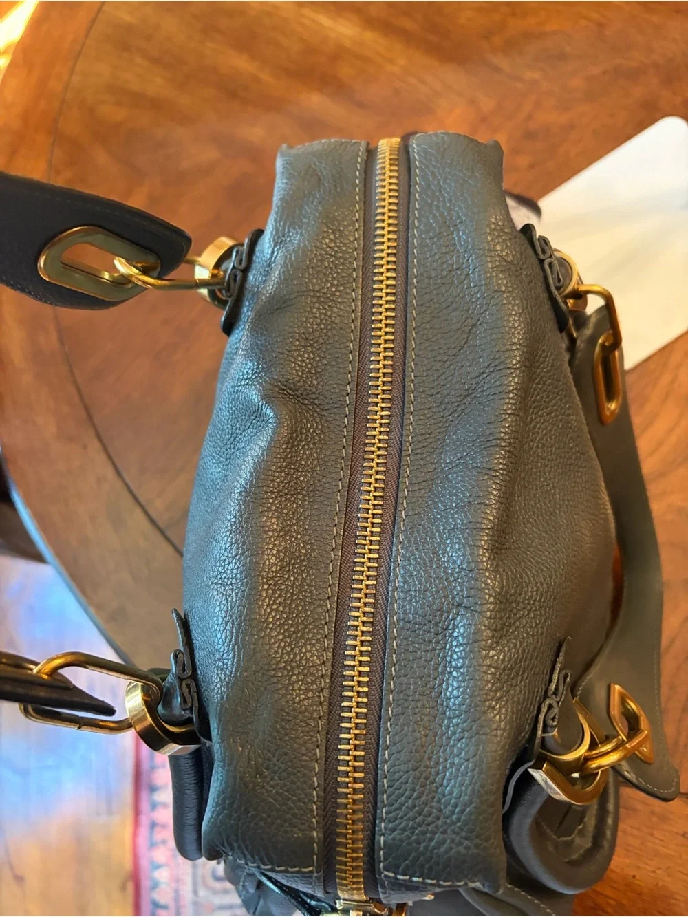 Chloe Paraty Bag in Dark Gray Leather with Gold Hardware and Charm EUC!